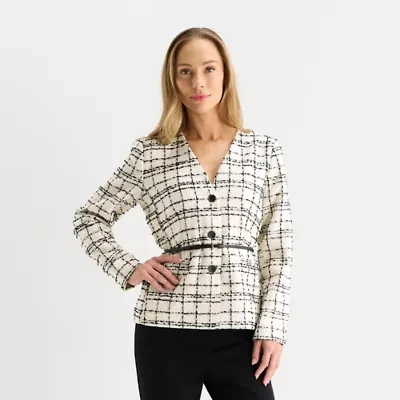Liz Claiborne Womens Plaid Classic Fit Blazer