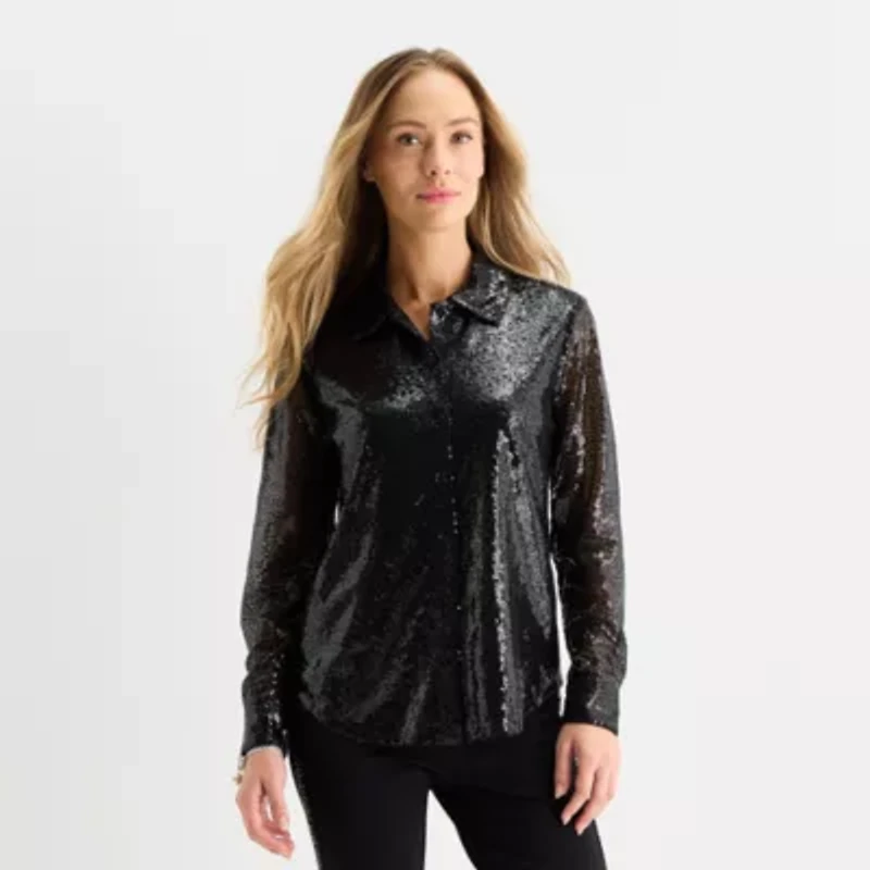 Liz Claiborne Womens Vent Long Sleeve Regular Fit Button-Down Shirt