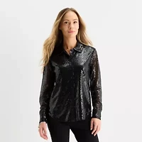 Liz Claiborne Womens Vent Long Sleeve Regular Fit Button-Down Shirt