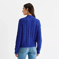 St. John's Bay Womens Mock Neck Long Sleeve Cable Knit Pullover Sweater