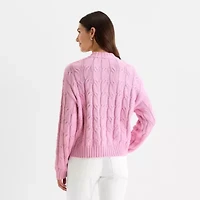 St. John's Bay Womens Mock Neck Long Sleeve Quarter-Zip Pullover Sweater