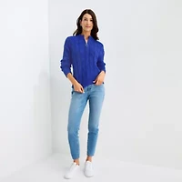 St. John's Bay Womens Mock Neck Long Sleeve Cable Knit Pullover Sweater