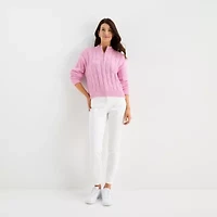 St. John's Bay Womens Mock Neck Long Sleeve Quarter-Zip Pullover Sweater