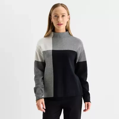 Liz Claiborne Womens Mock Neck Long Sleeve Pullover Sweater