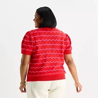 St. John's Bay Plus Womens Crew Neck Short Sleeve Striped Pullover Sweater