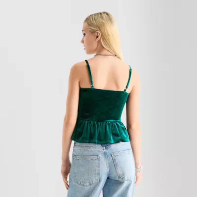 Jingle Ball Womens Juniors Square Neck Sleeveless Peplum Top