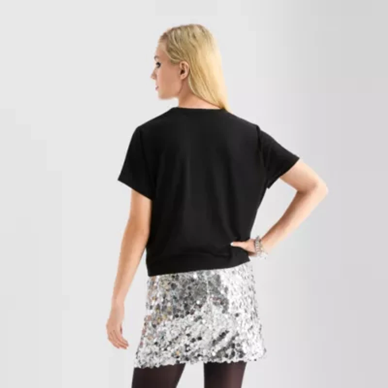 Jingle Ball Womens Juniors Round Neck Short Sleeve Crop Top