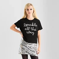 Jingle Ball Womens Juniors Round Neck Short Sleeve Crop Top