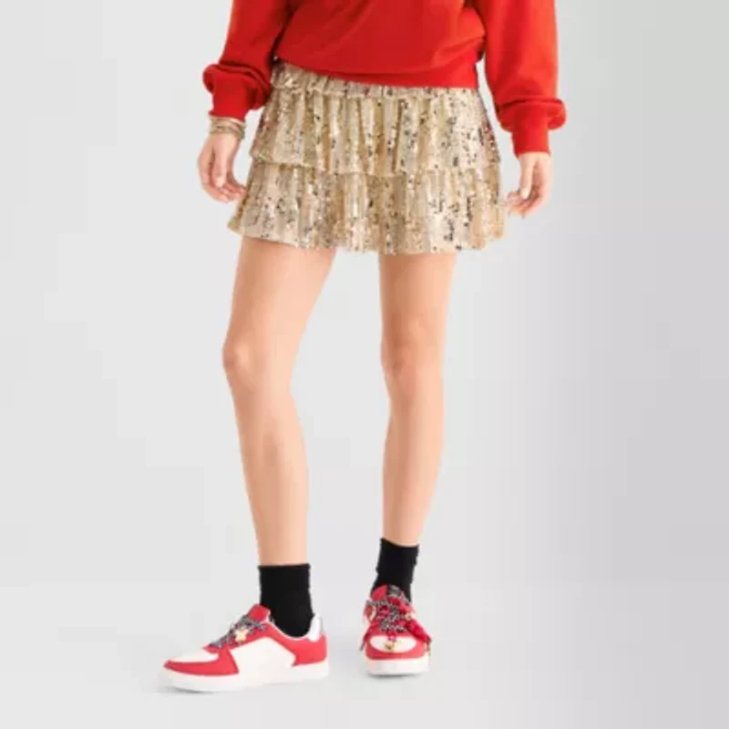 Jingle Ball Womens Juniors Mid Rise Mini Pleated Skirt
