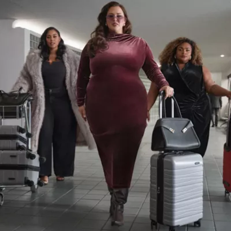 Ashley Graham Goddess Gather Velour Womens Plus Long Sleeve Bodycon Dress