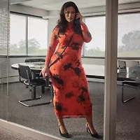 Ashley Graham Mesh Womens Plus Long Sleeve Floral Bodycon Dress