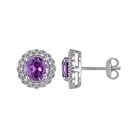 Genuine Amethyst and 1/10 CT. T.W. Diamond Stud Earrings