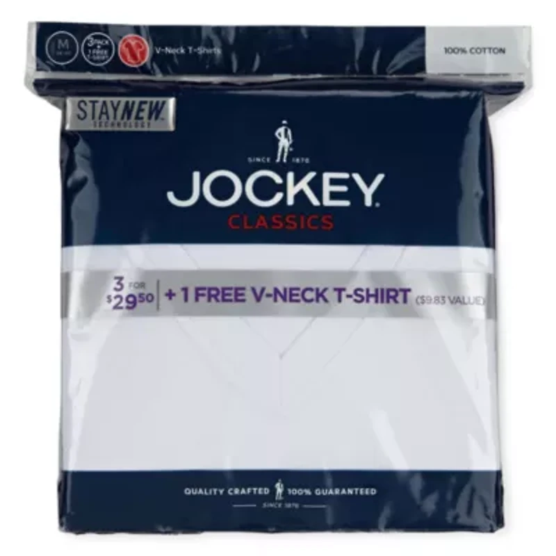 Jockey Classics Bonus Pack Mens 4 Short Sleeve V Neck Moisture Wicking T-Shirt
