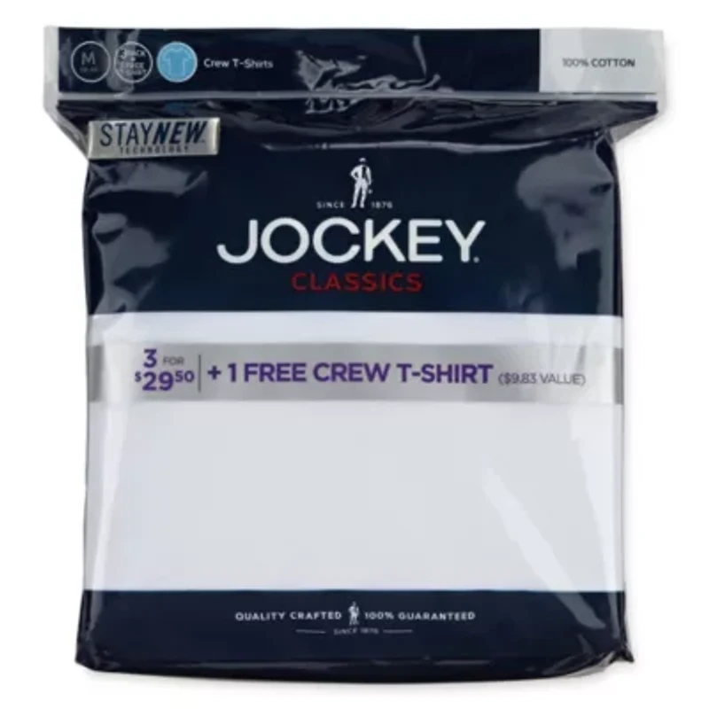 Jockey Classics Bonus Pack Mens 4 Short Sleeve Crew Neck Moisture Wicking T-Shirt