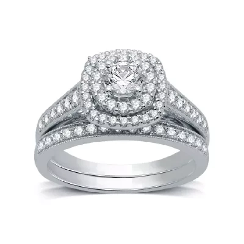 Signature By Modern Bride Womens 1 CT. T.W. Natural White Diamond 14K Gold Cushion Bridal Set