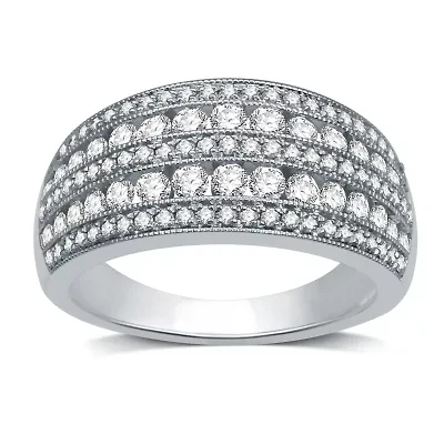 Womens 2mm 1 CT.T.W. Natural Diamond 10K White Gold Anniversary Band