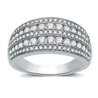 Womens 2mm 1 CT.T.W. Natural Diamond 10K White Gold Anniversary Band