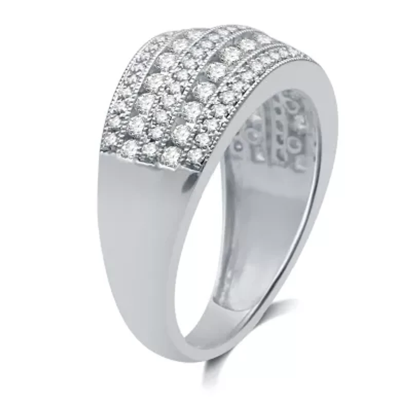 Womens 2mm 1 CT.T.W. Natural Diamond 10K White Gold Anniversary Band