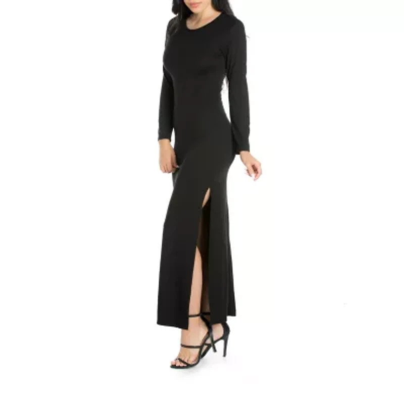 24/7 Comfort Apparel Womens Side Slit Fitted Maxi Dress
