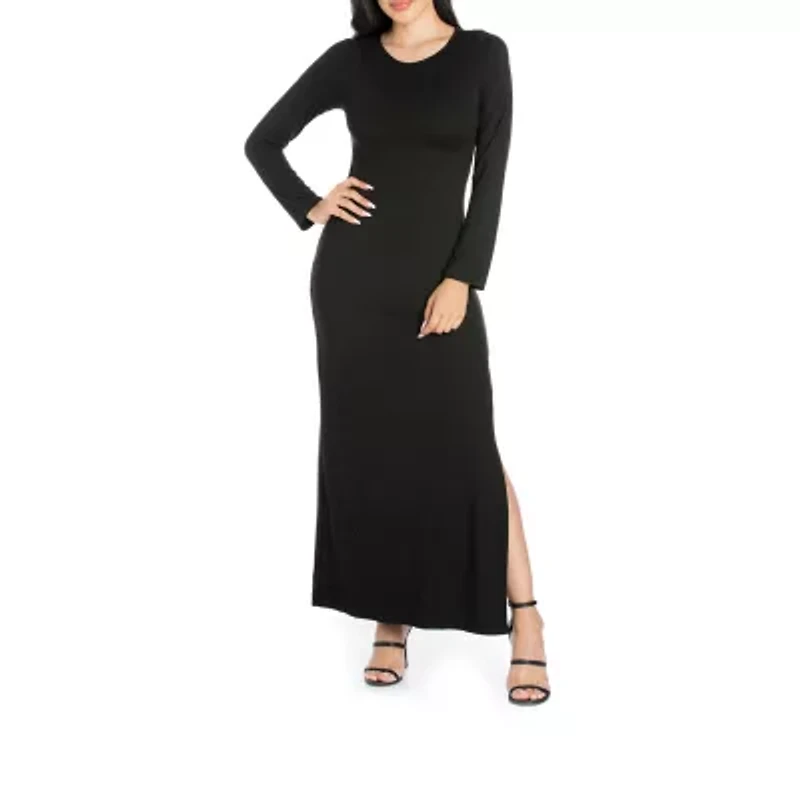 24/7 Comfort Apparel Womens Side Slit Fitted Maxi Dress