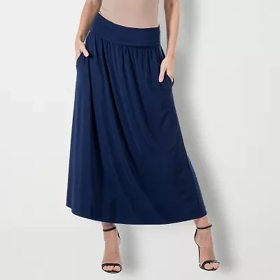 24seven Comfort Apparel Midi Womens Mid Rise Maxi Skirt