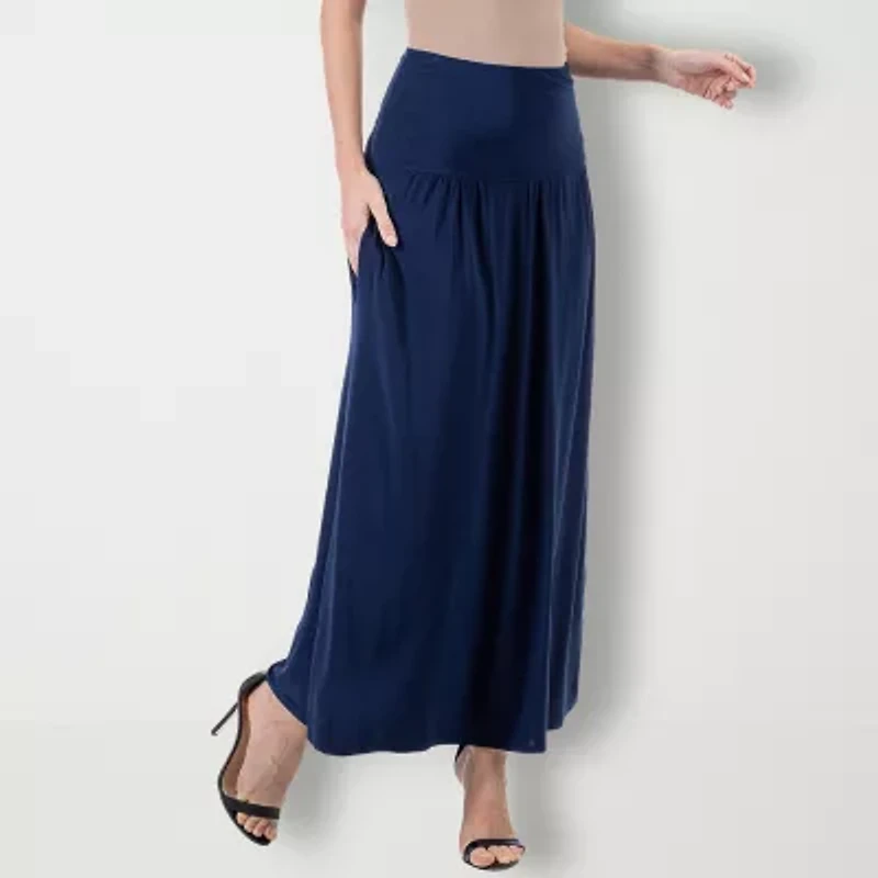 24seven Comfort Apparel Midi Womens Mid Rise Maxi Skirt