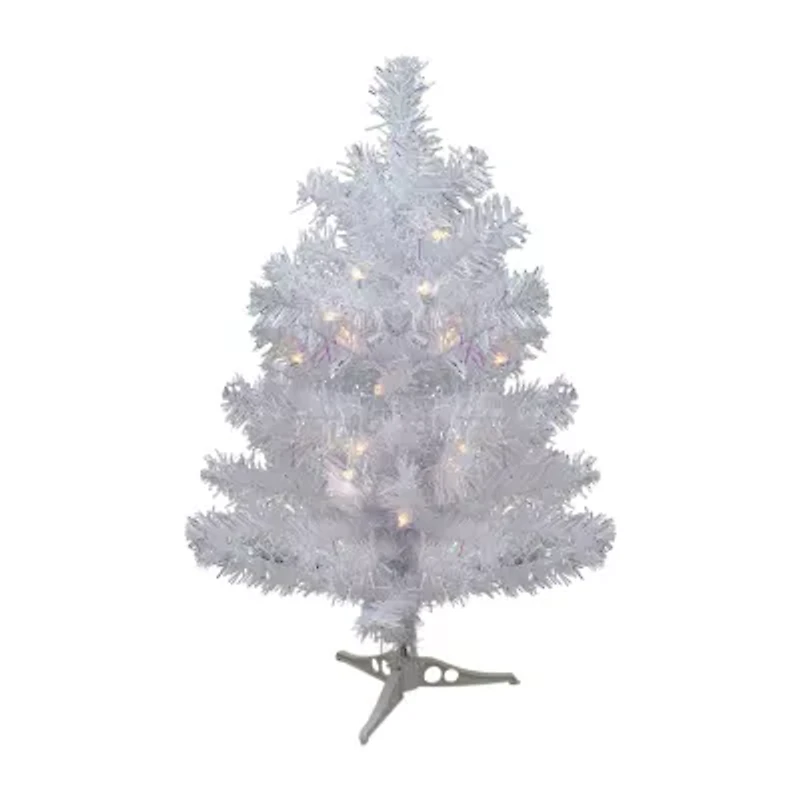 Northlight White Iridescent Pine With Clear Lights 2 Foot Pre-Lit Pine Christmas Tree