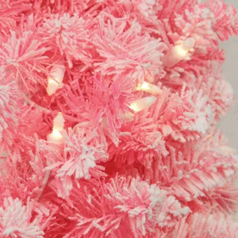Northlight Flocked Pink With Clear Lights Pre-Lit Christmas Indoor Garland