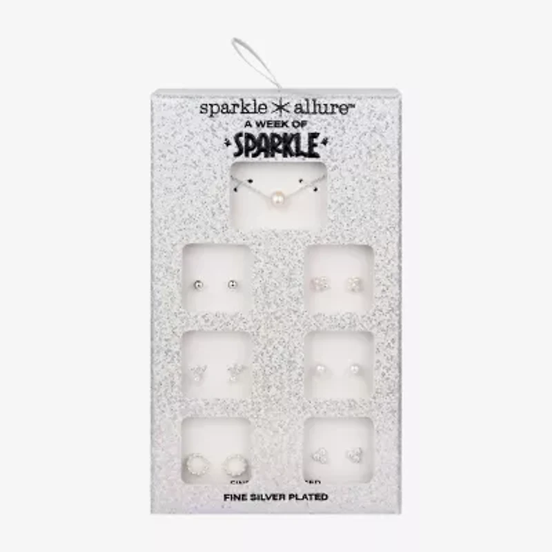 Sparkle Allure A Week Of Sparkle Womens White Glass Simulated Pearl Pure Silver Over Brass Round 7-pc. Jewelry Set