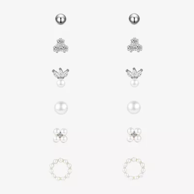 Sparkle Allure A Week Of Sparkle Womens White Glass Simulated Pearl Pure Silver Over Brass Round 7-pc. Jewelry Set