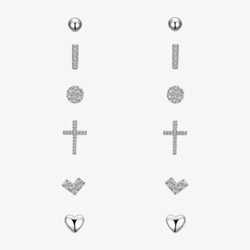 Sparkle Allure A Week Of Sparkle Womens Cubic Zirconia Pure Silver Over Brass Cross Heart 7-pc. Jewelry Set