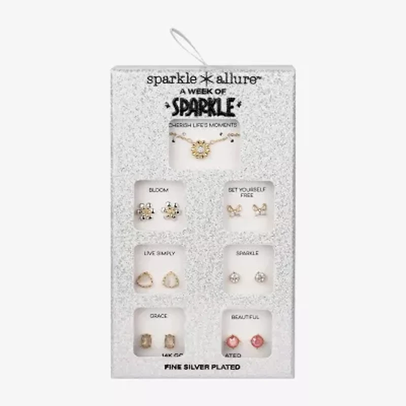 Sparkle Allure A Week Of Sparkle Womens Cubic Zirconia 14K Gold Over Brass Butterfly Flower 7-pc. Jewelry Set