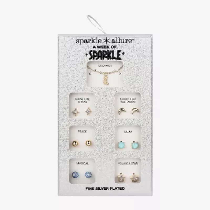 Sparkle Allure A Week Of Sparkle Womens Cubic Zirconia 14K Gold Over Brass Moon Star 7-pc. Jewelry Set