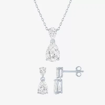 Yes, Please! Womens Lab Created White Sapphire Sterling Silver Pear 2-pc. Jewelry Set