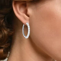 Yes, Please! Womens Lab Created White Sapphire Sterling Silver 30mm Hoop Earrings