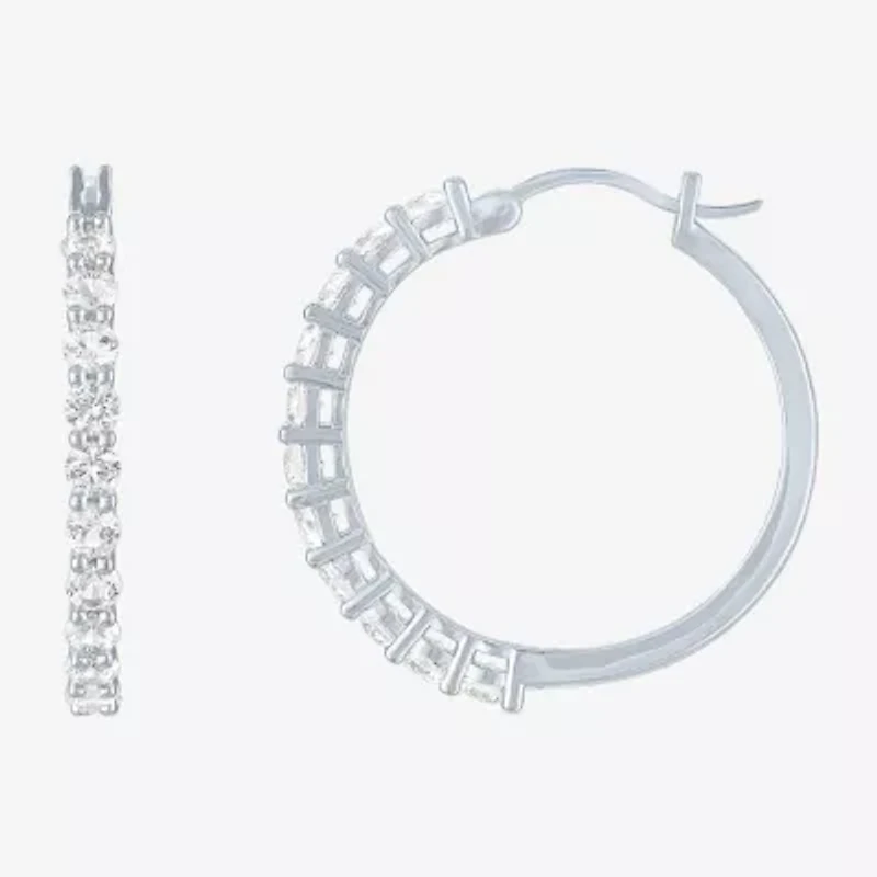 Yes, Please! Womens Lab Created White Sapphire Sterling Silver 30mm Hoop Earrings