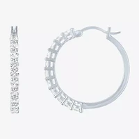 Yes, Please! Womens Lab Created White Sapphire Sterling Silver 30mm Hoop Earrings