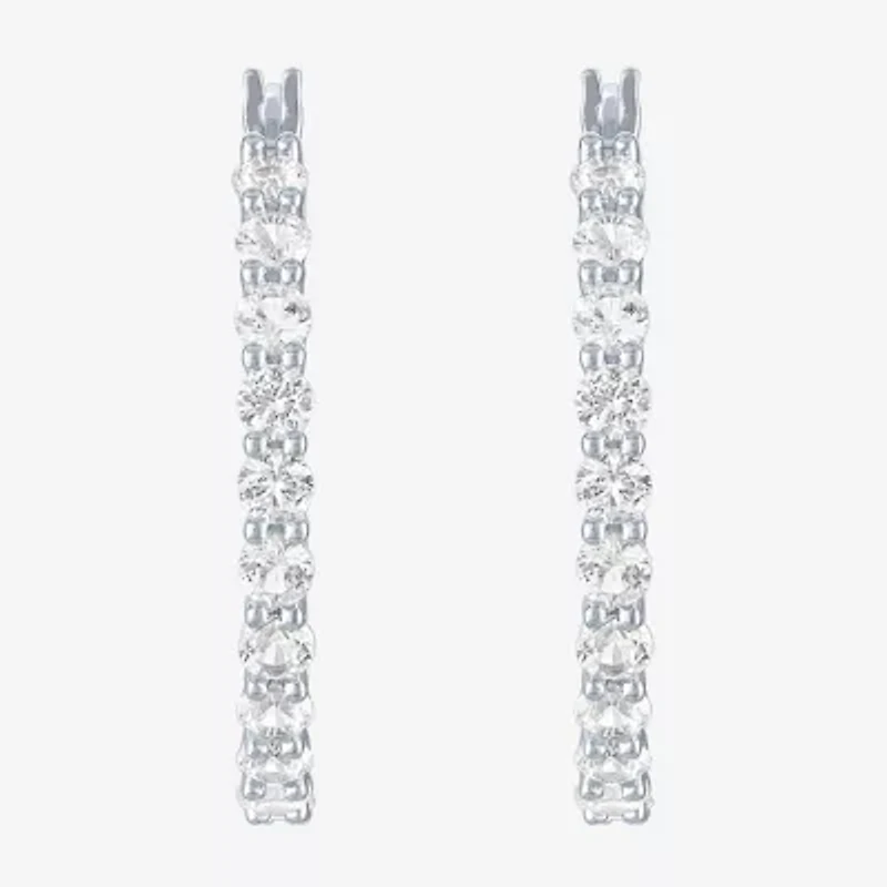 Yes, Please! Womens Lab Created White Sapphire Sterling Silver 30mm Hoop Earrings