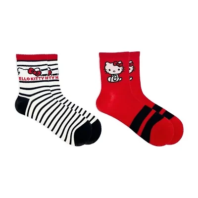 Ribbed Womens 2 Pair Hello Kitty Crew Socks
