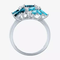 Womens Gemstone Sterling Silver Flower Cluster Cocktail Ring