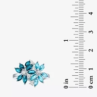Womens Gemstone Sterling Silver Flower Cluster Cocktail Ring