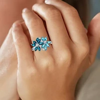 Womens Gemstone Sterling Silver Flower Cluster Cocktail Ring