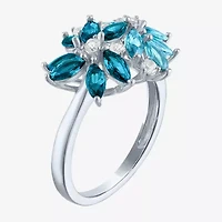 Womens Gemstone Sterling Silver Flower Cluster Cocktail Ring