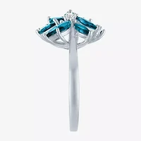 Womens Gemstone Sterling Silver Flower Cluster Cocktail Ring