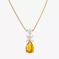 Womens Gemstone Sterling Silver Pear Pendant Necklace