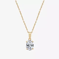 ( F/SI1-SI2 ) Womens 1 CT. T.W. Lab Grown White Diamond 10K Gold Oval 18 Inch Pendant Necklace