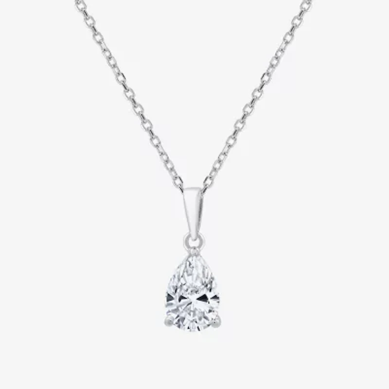 Si1-Si2/F Womens 1 CT. T.W. Lab Grown White Diamond 10K White Gold Pear 18 Inch Pendant Necklace