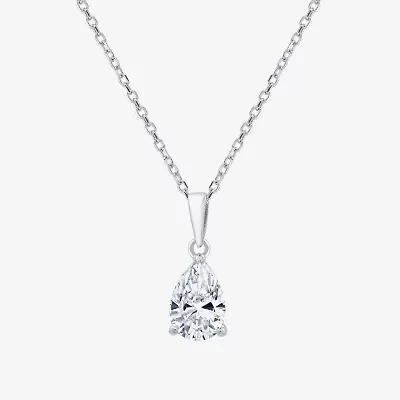 Si1-Si2/F Womens 1 CT. T.W. Lab Grown White Diamond 10K White Gold Pear 18 Inch Pendant Necklace