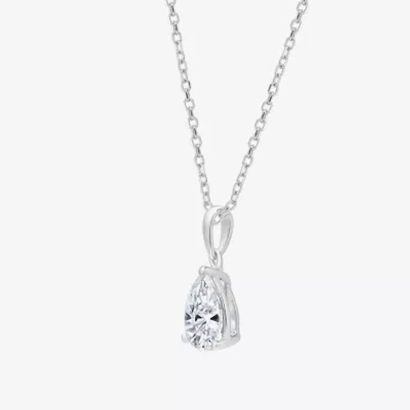 Si1-Si2/F Womens 1 CT. T.W. Lab Grown White Diamond 10K White Gold Pear 18 Inch Pendant Necklace