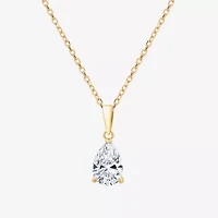 Si1-Si2/F Womens 1 CT. T.W. Lab Grown White Diamond 10K Gold Pear 18 Inch Pendant Necklace